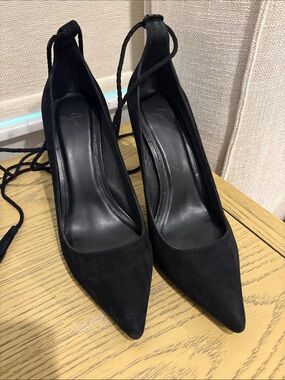 Joie Black Suede Pointed Toe Lace-Up Pumps